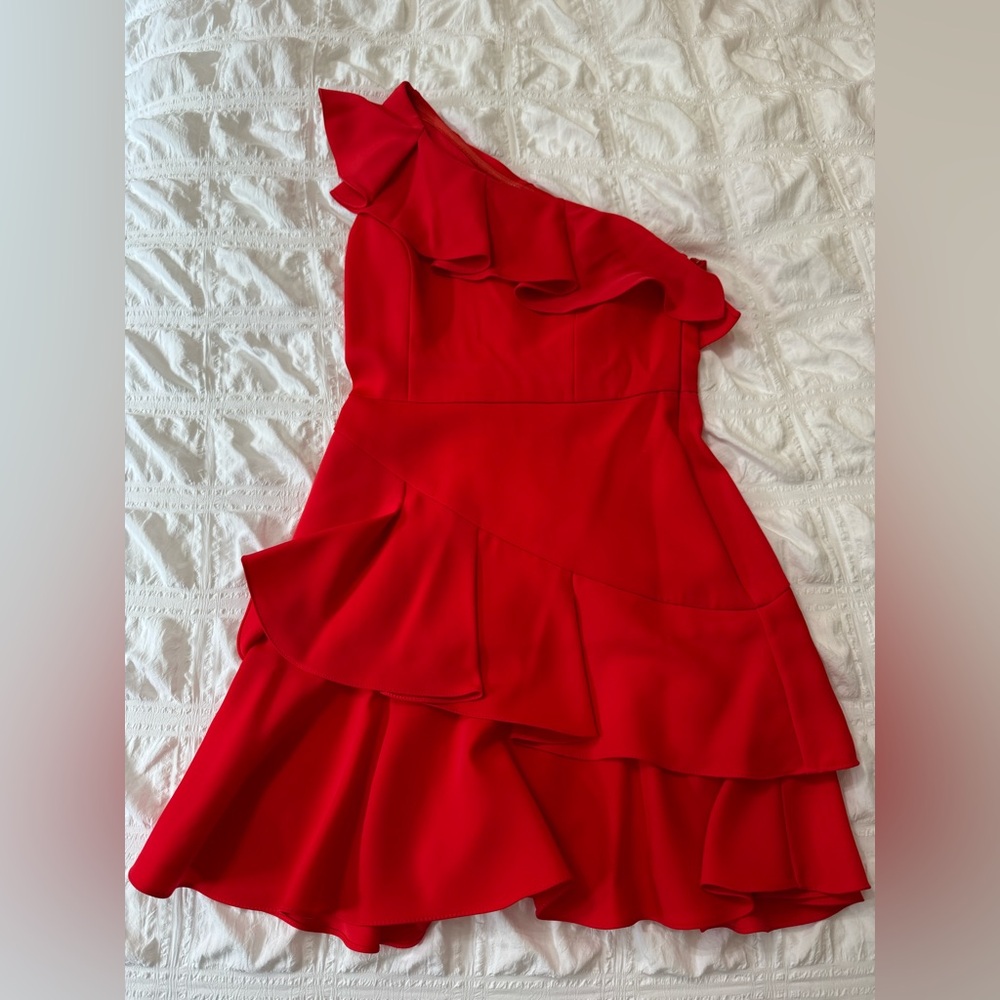 Bcbgmaxazria red ruffle dress